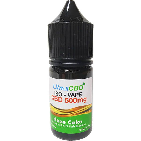 LVWell CBD Vape Juice 500mg of CBD - 30ml Bottle. Haze Cake Flavour